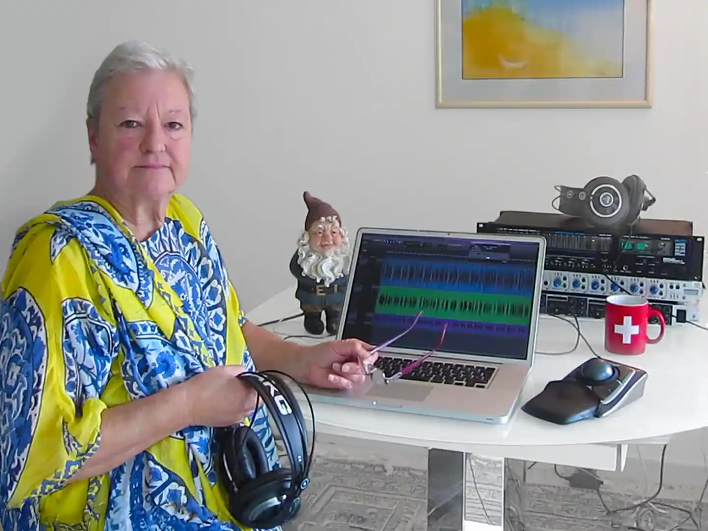 Katharina Alper at a recording desk.